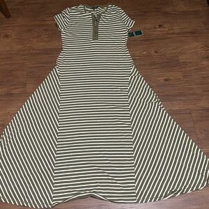 NWT Ralph Lauren Striped Long Maxi Dress size LARGE  Short Sleeve GREEN WHITE